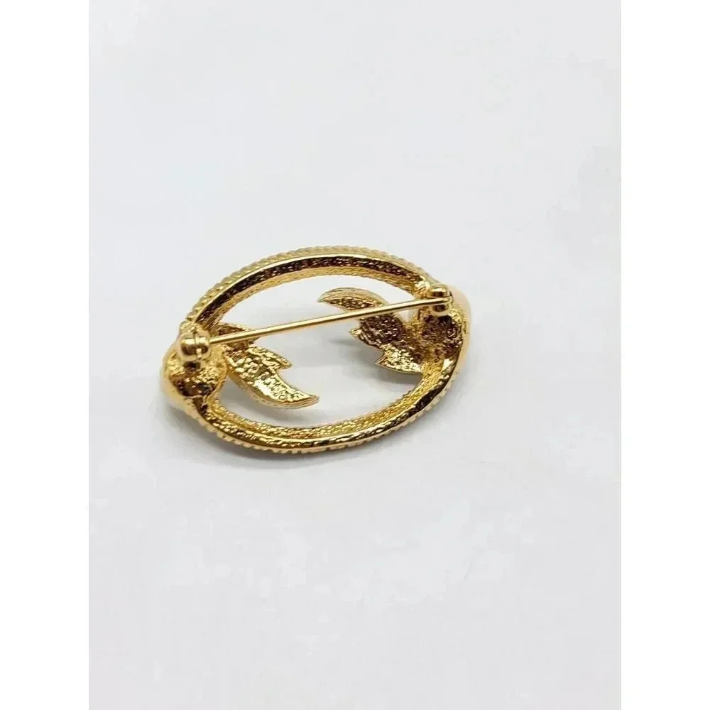 Clear Rhinestone Faux Pearl Infinity Wreath High End Vintage Brooch Gold Tone